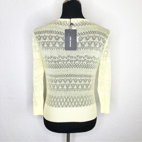 Zara Knitwear pale soft yellow open knit crochet button cardigan size Large NWT - Picture 13 of 13